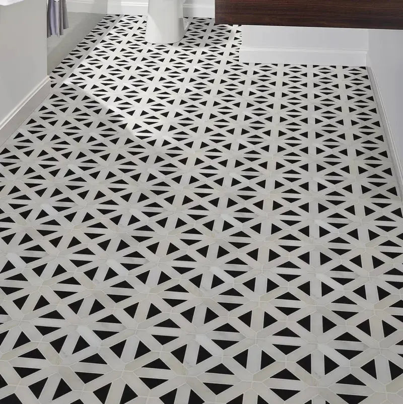 Retro Fretwork 12" X 12" Marble Mosaic Wall & Floor Tile