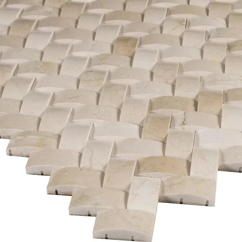 Crema Arched Herringbone 12" X 12" Polished Marble Wall Tile