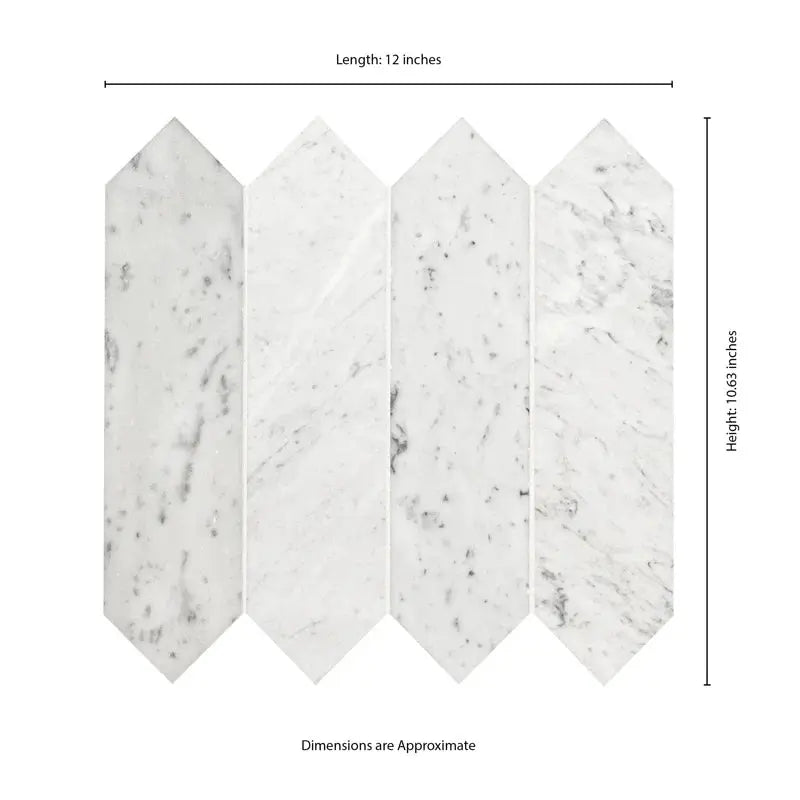 Carrara White Picket 10.63" X 12" Honed Marble Mosaic Tile