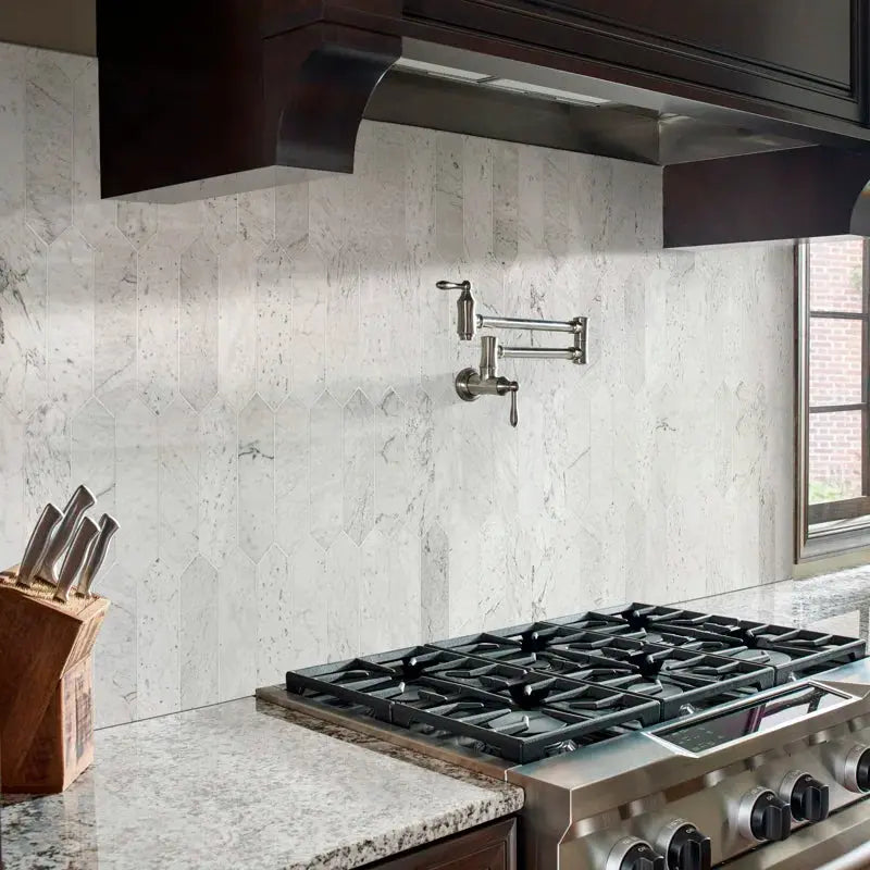 Carrara White Picket 10.63" X 12" Honed Marble Mosaic Tile