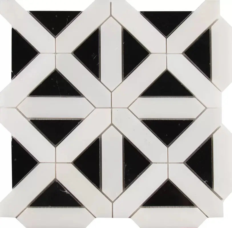 Retro Fretwork 12" X 12" Marble Mosaic Wall & Floor Tile