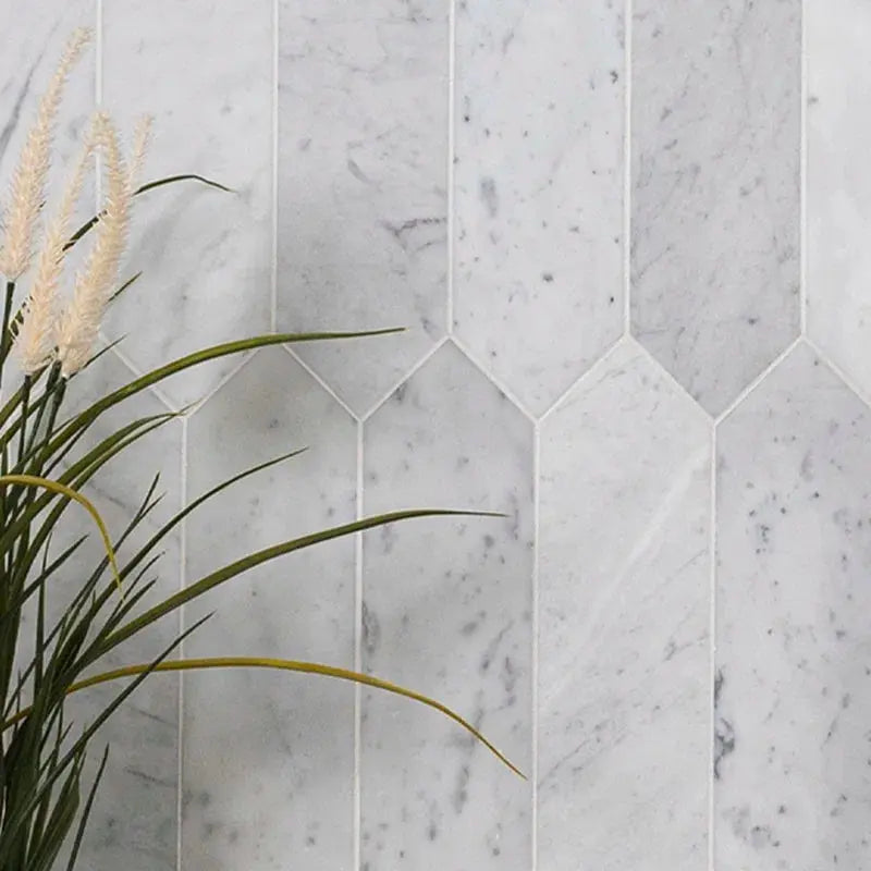 Carrara White Picket 10.63" X 12" Honed Marble Mosaic Tile
