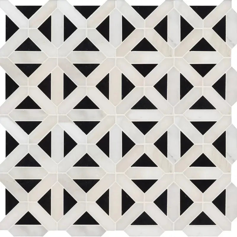 Retro Fretwork 12" X 12" Marble Mosaic Wall & Floor Tile