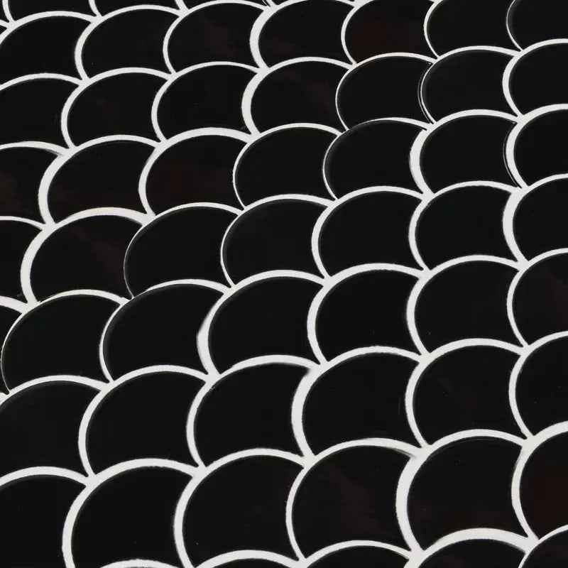 Retro Nero Scallop 12.75" X 13.75" Glossy Porcelain Floor and Wall Tile