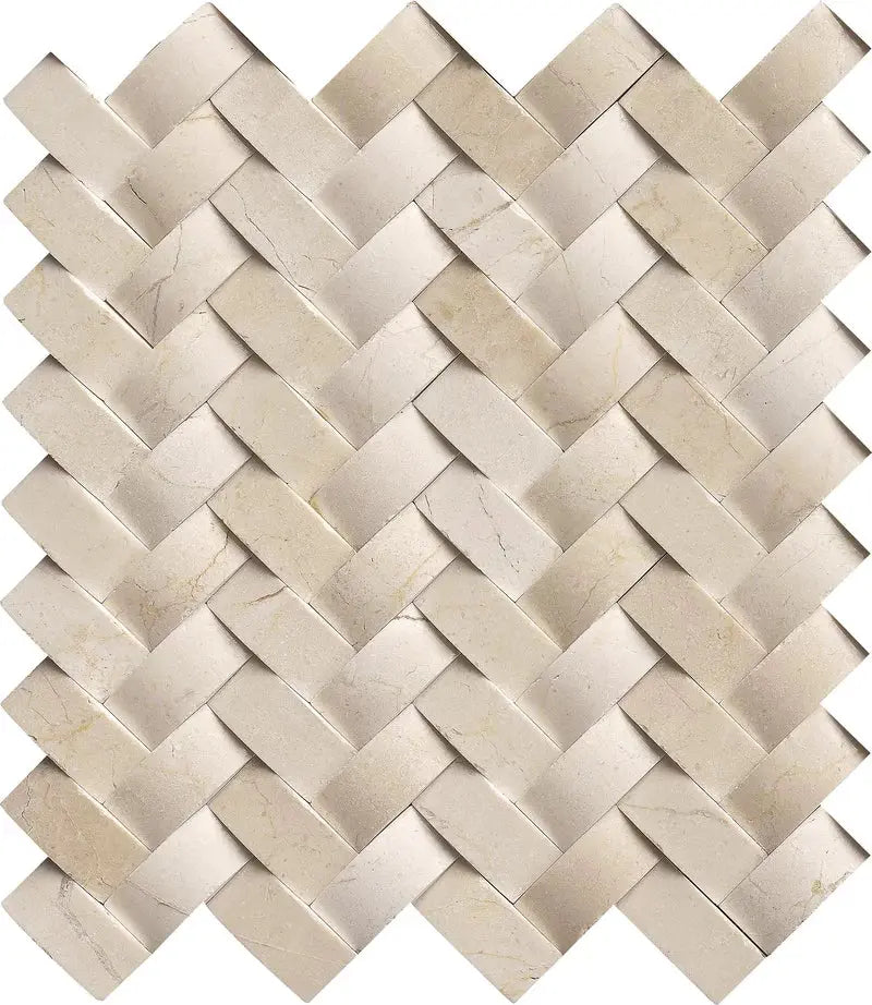 Crema Arched Herringbone 12" X 12" Polished Marble Wall Tile