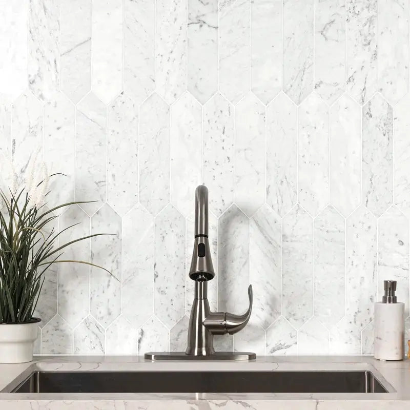 Carrara White Picket 10.63" X 12" Honed Marble Mosaic Tile