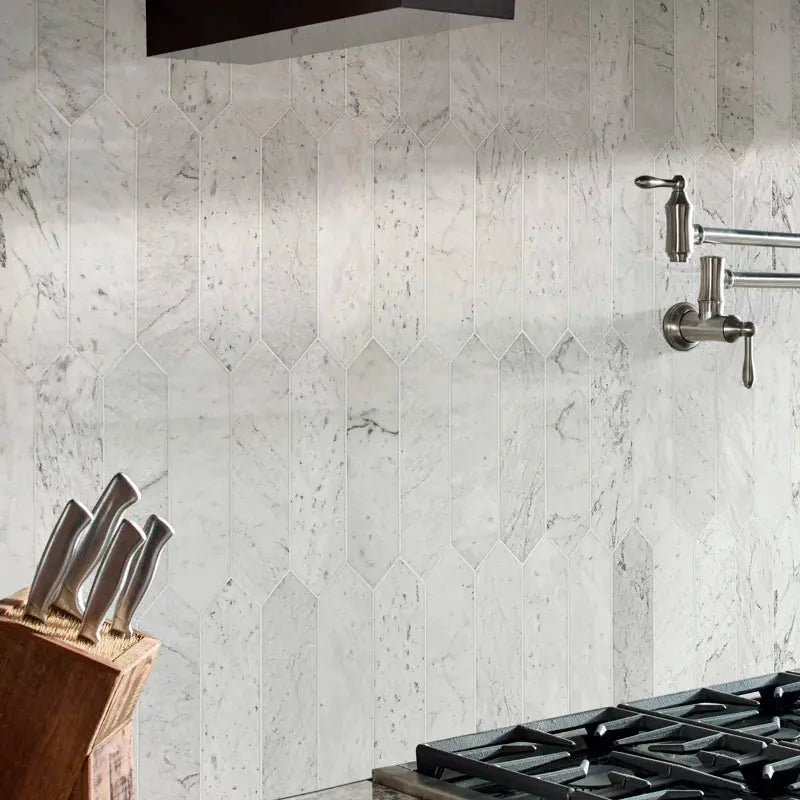 Carrara White Picket 10.63" X 12" Honed Marble Mosaic Tile