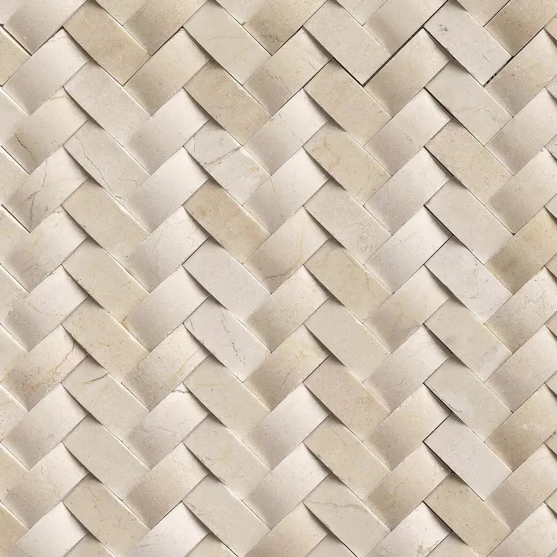 Crema Arched Herringbone 12" X 12" Polished Marble Wall Tile