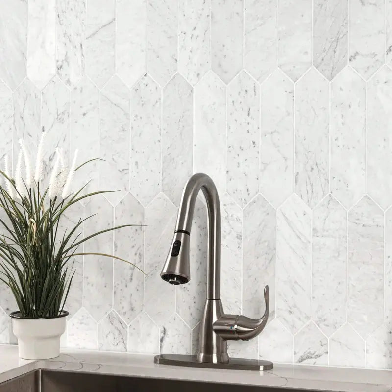 Carrara White Picket 10.63" X 12" Honed Marble Mosaic Tile