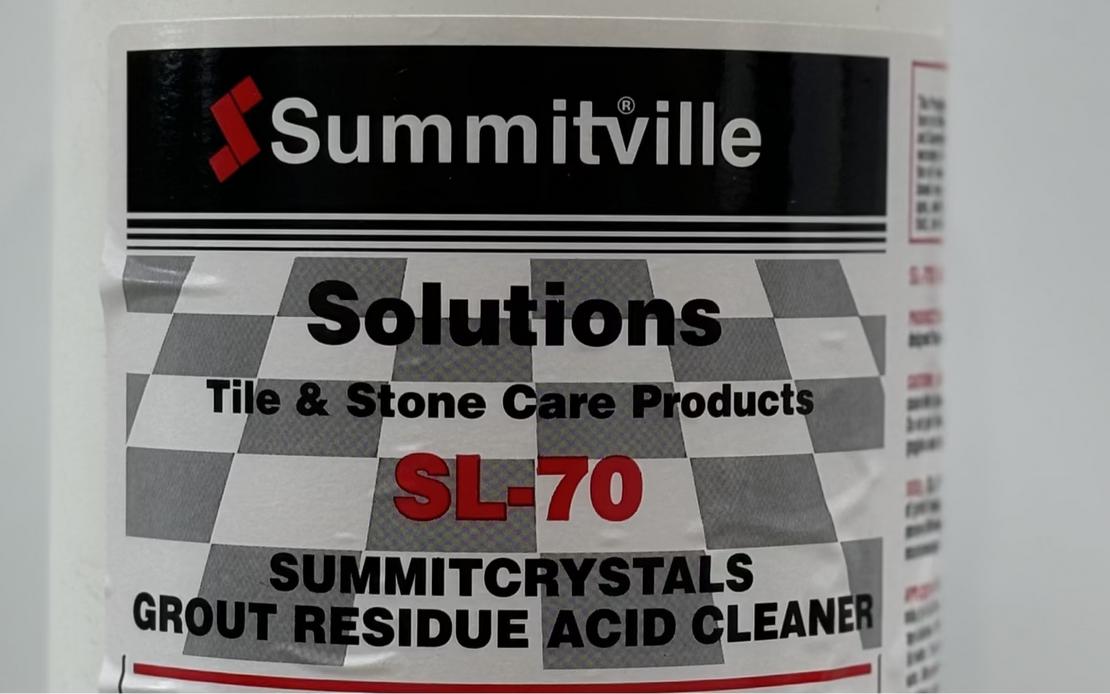 Summitville Solutions SL-70 grout residue acid cleaner container on a gray background